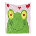 thumbnail image 1 of Frogs Soft Flannel Fleece Throw Blanket, Animal in Love Smiling Face and Hearts, Cozy Plush for Indoor and Outdoor Use, 60" x 80", Baby Pink Green, by Ambesonne, 1 of 5