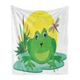 thumbnail image 1 of Frogs Soft Flannel Fleece Throw Blanket, Cartoon Design of Animal on Water Lily Leaf and Sun, Cozy Plush for Indoor and Outdoor Use, 50" x 60", Multicolor, by Ambesonne, 1 of 5