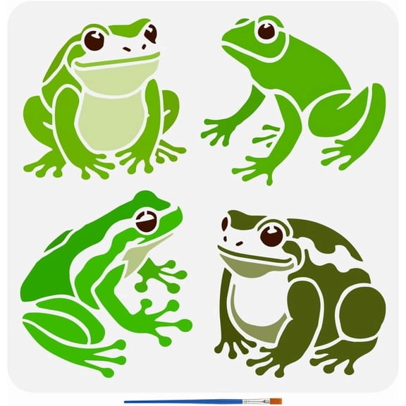 Frogs Stencil for Painting with Brush 11.8x11.8inch Reusable Frogs Pattern Template Hollowed Animal Frogs Stencil Plastic PET Animal Theme Template for DIY Wall Furniture Decoration