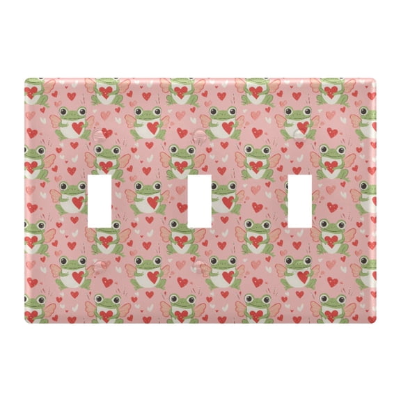 Frogs Wings Hearts Pattern Toggle Switch Wall Plate 3-Gang Unbreakable Durable PC Flush Fit Round Edge 4.48x6.37in