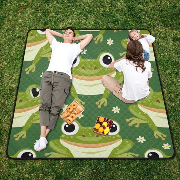 Frogs and Flowers Beach Blanket Outdoor Picnic Blanket 78"x 78" Waterproof Foldable for Beach Camping Travel Hiking Grass Lawn Park