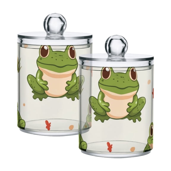 Frogs and Leaves Mushrooms Cartoon Translucent Plastic Cans Storage Canisters with Lid Set of 2