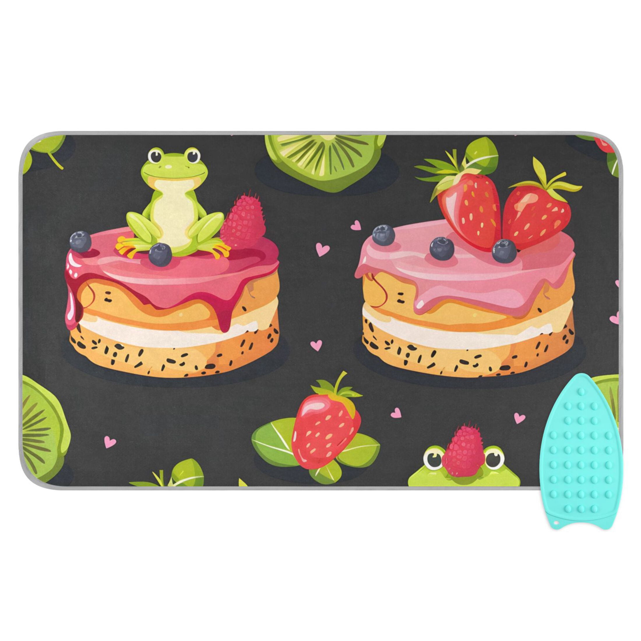 Frogs on Cakes Strawberries Kiwi Ironing Mat Blanket Portable Travel Ironing Pad Heat Resistant Pad 47.2" x 27.6”