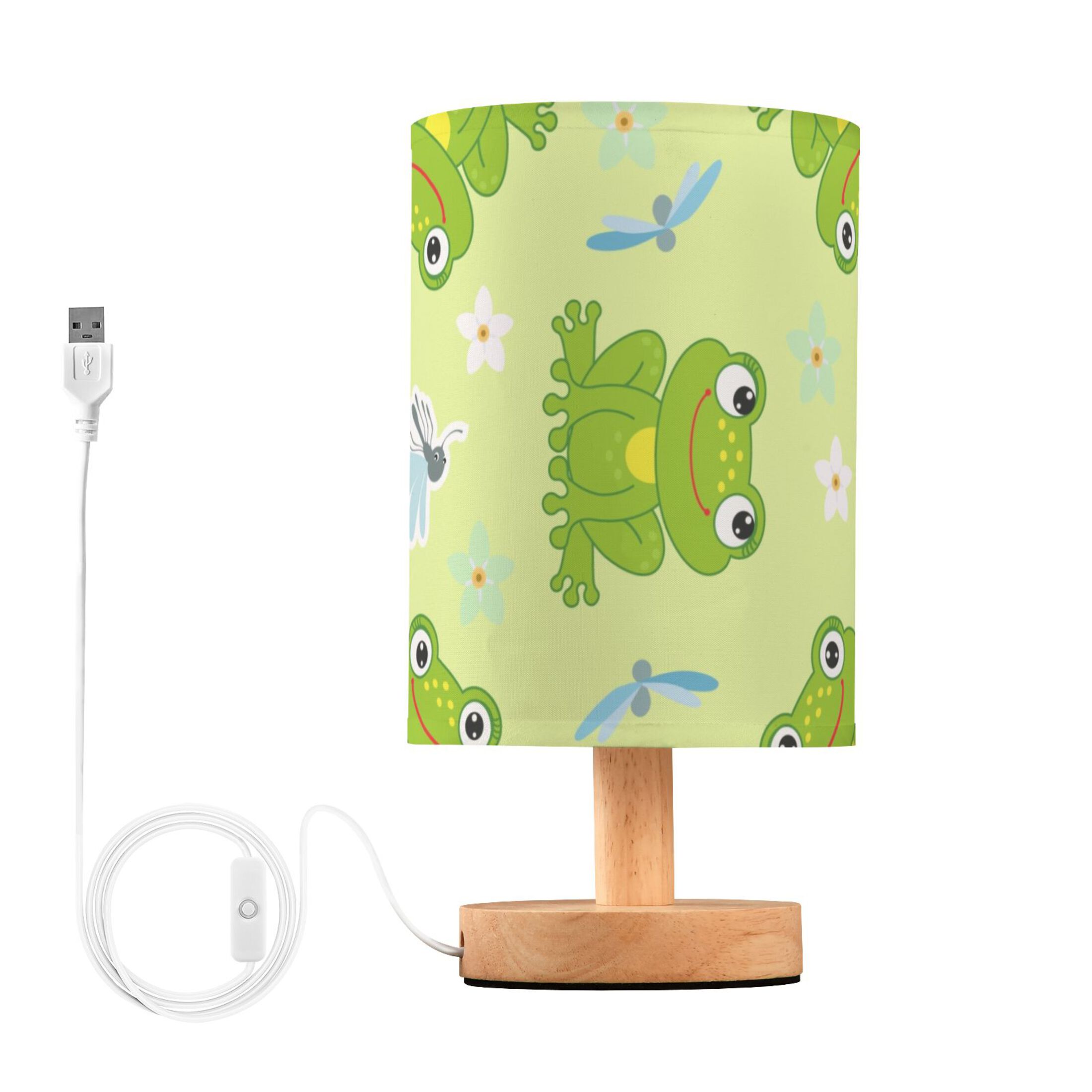 Frogs on Green Bedside Table Lamp LED Warm Lights with USB Charging