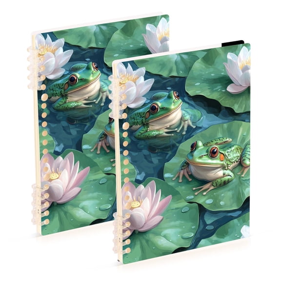 Frogs on Leaves in Pond Flowers Notebook Detachable Coil Notebook Diary Plan Book A5 Size 60 Pages 1 Pack