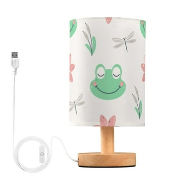 Frogs with Flowers Bedside Table Lamp LED Warm Lights with USB Charging Port Retro Cylinder Desk Lamps