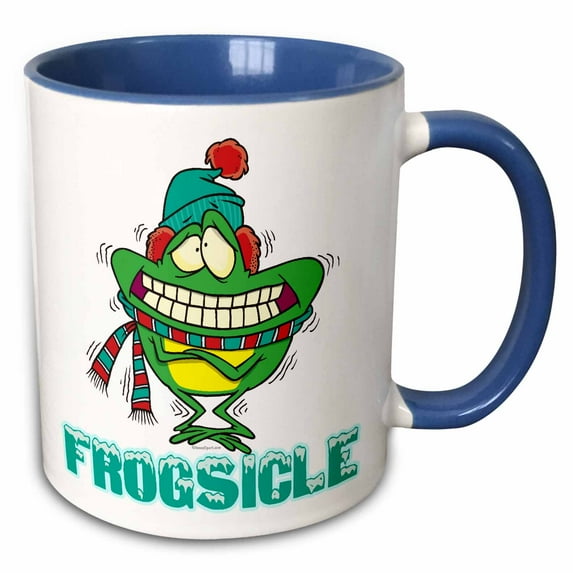 3drose, Frogsicle Funny Frozen Shivering Frog, 15oz Two-tone Blue Mug