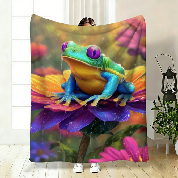 Frogtastic Flannel Blanket, Soft Fleece Throw for Bed Sofa, Perfect Contemporary Home Decor, Great All Season Gift