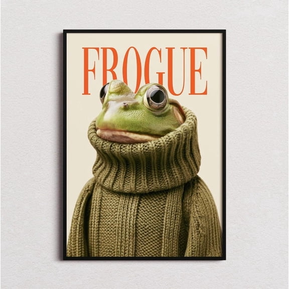 Frogue Magazine Poster, Fashion Frog Print, Funny Frog Poster, Trendy Eclectic Decor