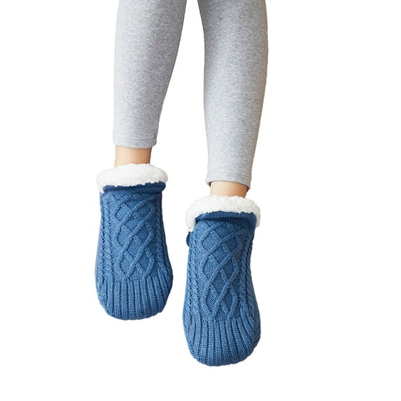 Frogued 1 Pair Floor Socks Unisex Wear Resistant Fine Stitching Anti-friction Cold Resistant Slipper Socks for Winter Blue,24cm