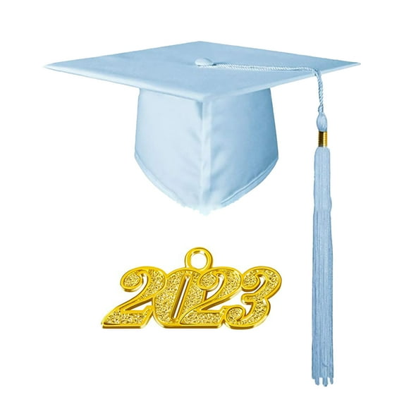 Frogued 1 Set Bachelor Hat Memorable Non-fading Tear-resistant Easy to Wear 2023 Year Tassel Pendant Flat Top Doctorial Hat Ceremony Supply (Sky Blue)