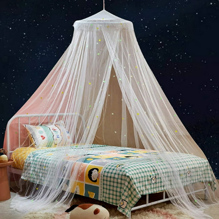 Frogued 1 Set Dome Bed Canopy Foldable Glow in the dark Polyester Stars Princess Canopy Bed Room Decor Household Supplies White XL