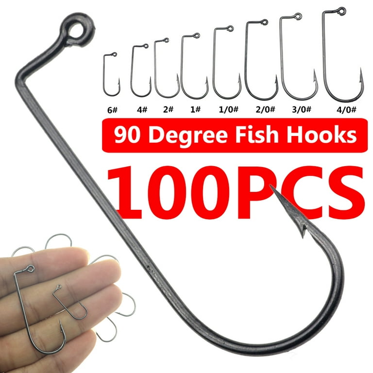 Frogued 100Pcs High Carbon Steel 90 Degree Jig Fish Hooks for Outdoor Sea  Ocean Fishing (Type 3/0#*)