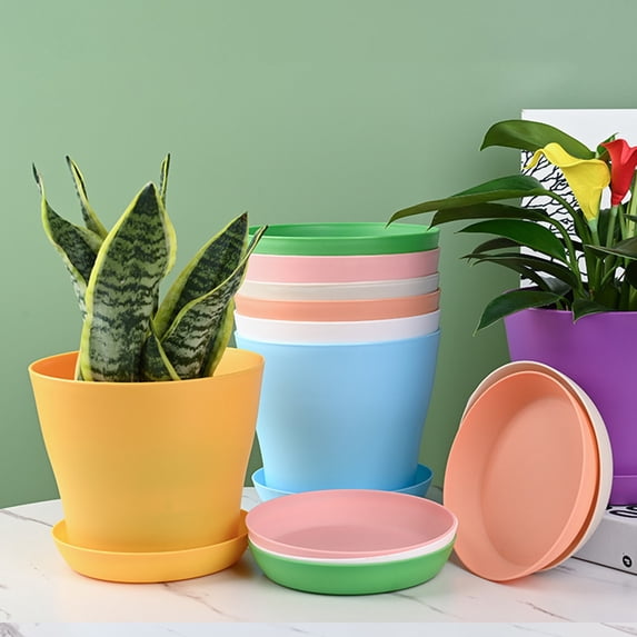 Frogued 2Pcs Flower Pot with Saucer Large Mouth PP Drainage Holes Plant Container for Balcony(Purple,XS)