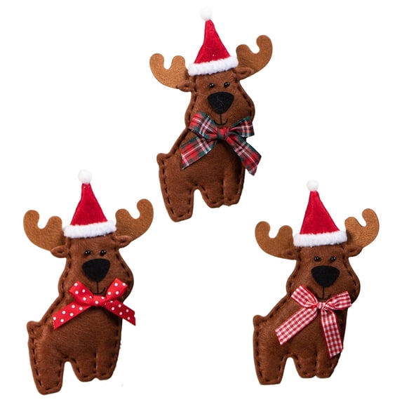 Frogued 3Pcs Elk Pendant Comfortable Touch Vivid Xmas Tree Elk Decorative Ornament for Party (Brown)