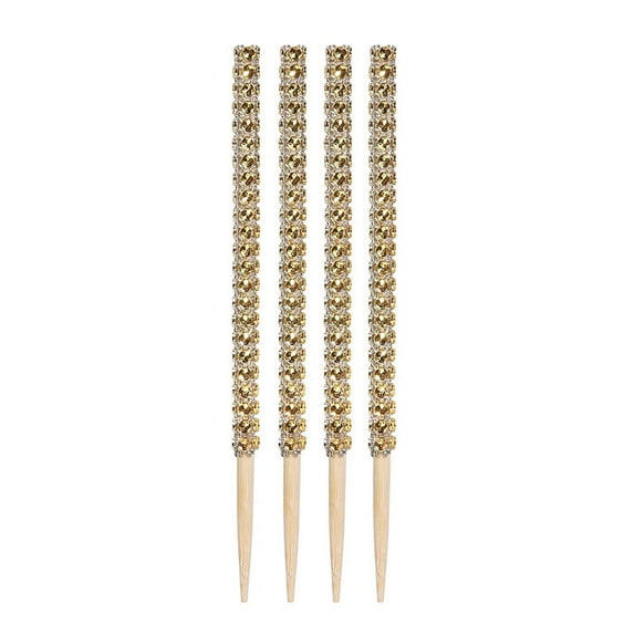 Frogued 4Pcs Apples Stick Xmas Theme Shiny Decorative Wooden Bling Candy Apples Fruit Bamboo Sticks Festival Supplies (Golden)