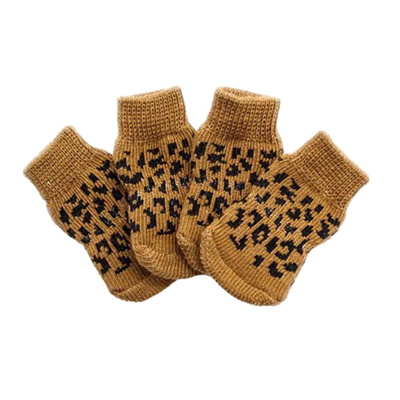 Frogued 4Pcs Pet Socks Warm Soft Comfortable Dog Socks Durable Anti-Slip Winter Pet Paw Protector Pet Supplies (Leopard,L)
