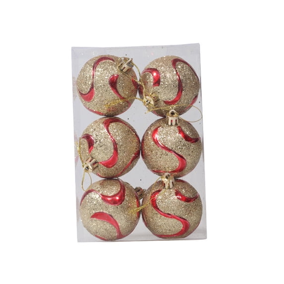 Frogued 6Pcs 6cm Christmas Tree Ball Matte Boxed Unbreakable Electroplating Glitter Festival Prop Plastic Colored Drawing Xmas Party Decor Ball Pendant for Festival (Type J)