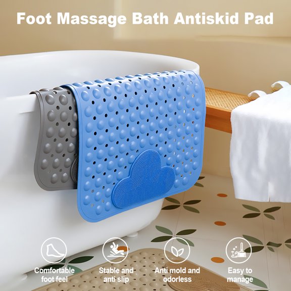 Frogued Bath Mat Suction Cup Drain Hole Bubble Design Anti-fall Non-slip Cloud Massage Soft Toilet Bathtub Shower Floor Anti-skid Mat Bathroom Supply (Khaki,40x70cm)