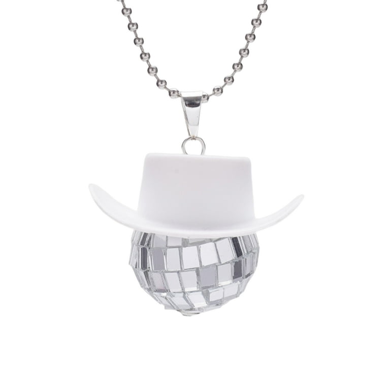 Frogued Car Hanging Cowboy Hat Ball Shiny Mirror Effect Reflective Car Rear  View Mirror Cowgirl Hat Mirror Disco Ball Ornament Auto Accessories (Type