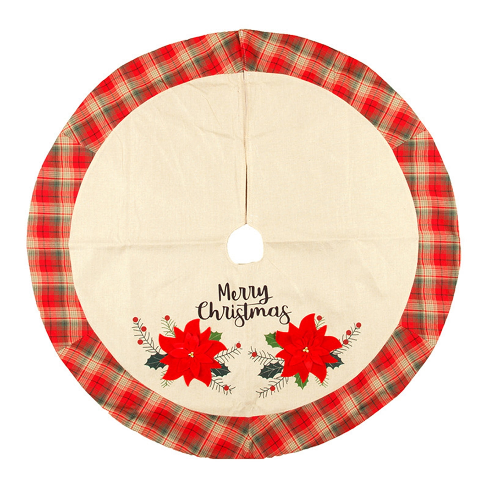 Frogued Christmas Tree Skirt Red Plaid Edge Decorative Attractive