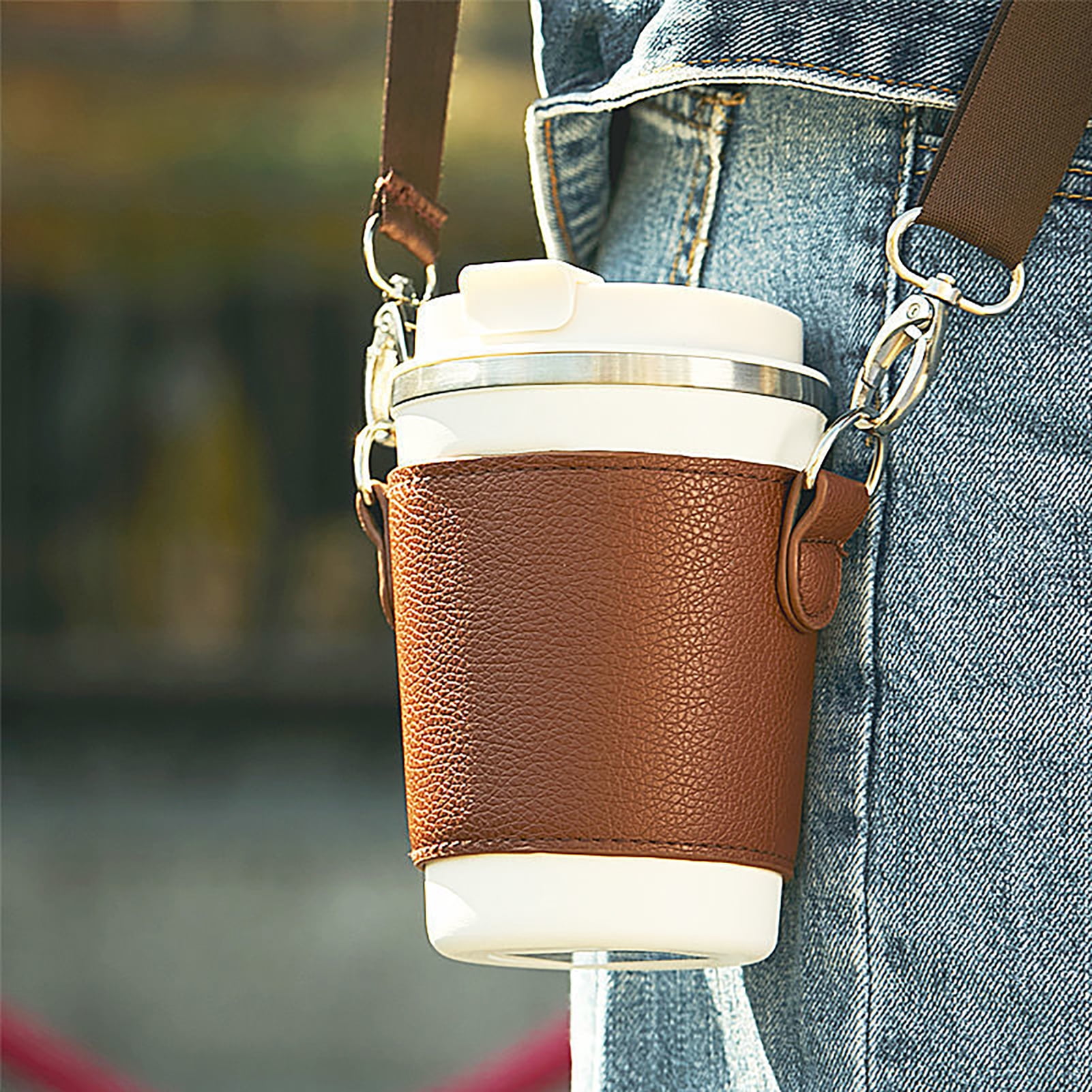 Portable Simulated Leather Coffee Mug Carrier, Lightweight