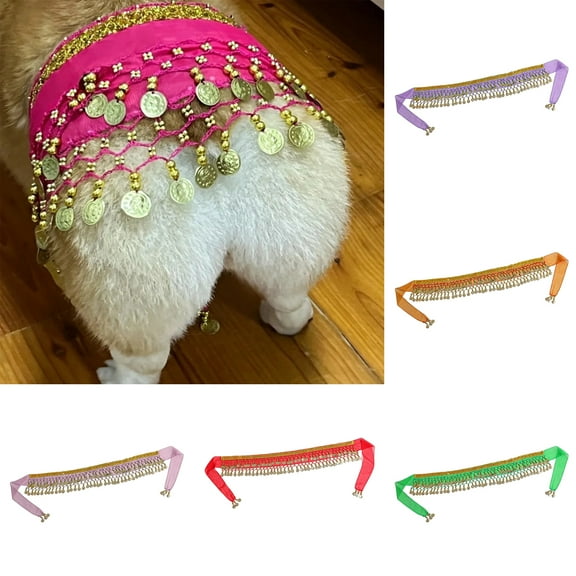 Frogued Dog Belly Dance Costume Corgi Dog Waist Chain Butt Curtain Clothes with Sequin Sexy Puppy Shaking Hip Scarf Dress Up Skirt (Black)