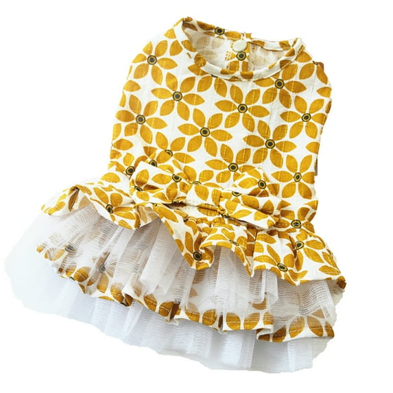 Frogued Dog Dress Printing Two-legged Knitted Fabric Skin-friendly Pet Skirt for Daily Life (Yellow,L)