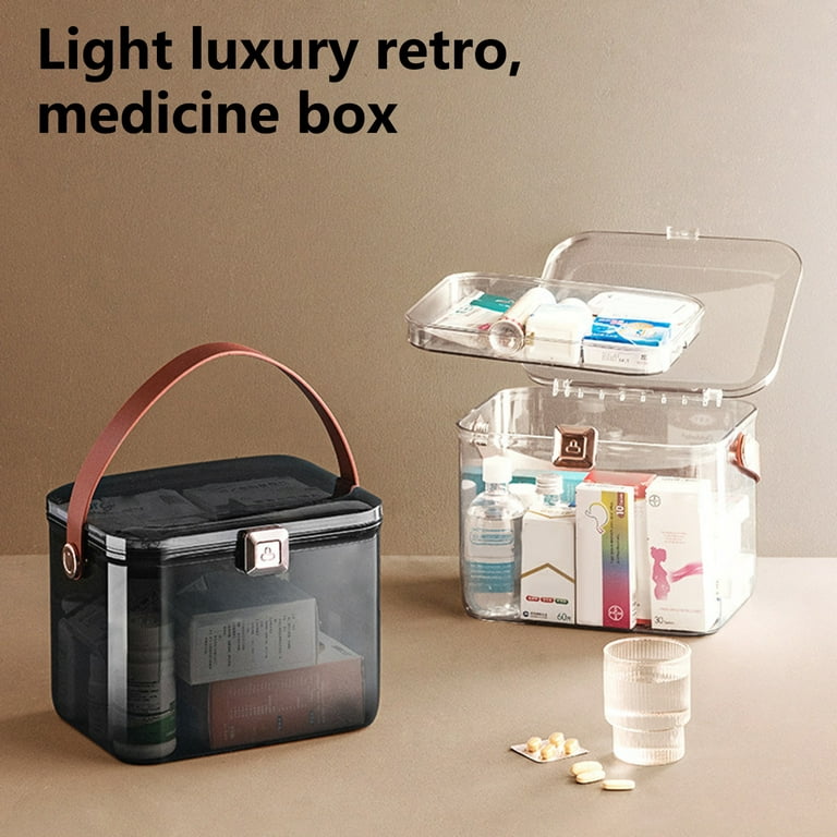 Frogued First Aid Kit with Carrying Handle Portable Transparent Large  Capacity Plastic Box Dust-proof Double Layer Pill Tablet Organizer Box  Emergency