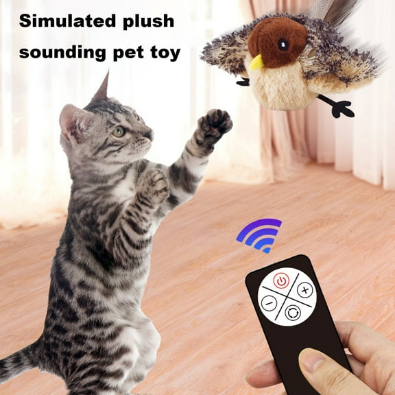 Frogued Flapping Bird Cat Toy Interactive Simulated Chirping Bird Toy USB Rechargeable Plush Bird Cat Toy with Remote Control for Indoor Cats (Bird)