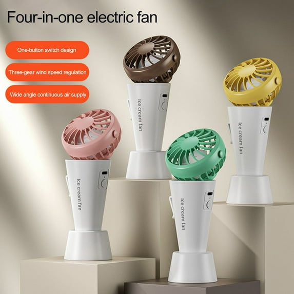Frogued Handheld Mini Fan Speed Adjustable Rechargeable Low Noise Creative Shape Strong Wind Fast Cooling ABS Summer Ice Cream Shaped Handheld USB Fan Office Supplies (Brown)