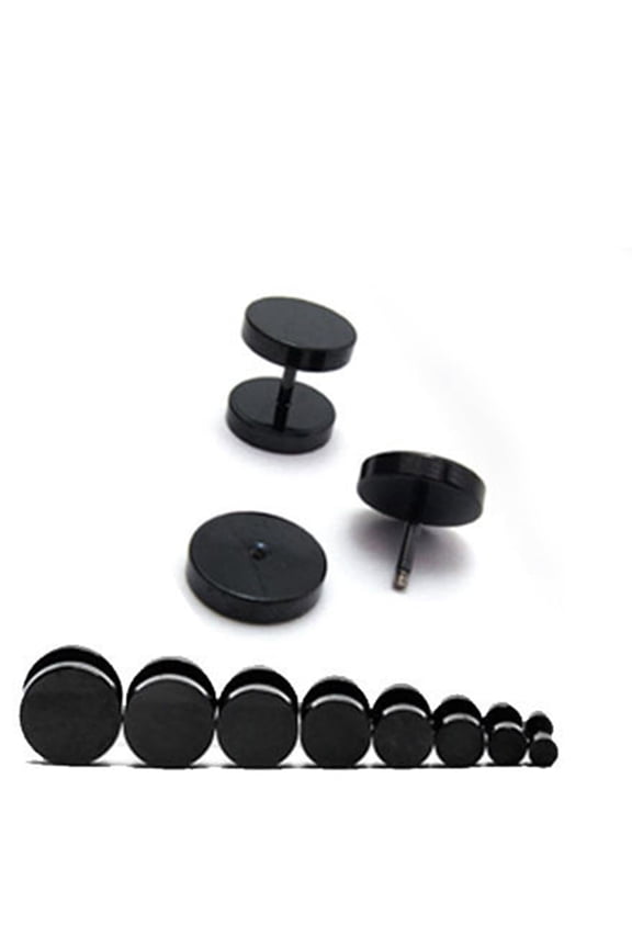 Men Cool Punk Round Black Stainless Steel Ear Stud Piercing Earrings 3mm - 14mm (Black,14mm)