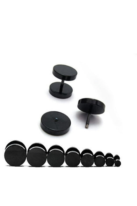 Men Cool Punk Round Black Stainless Steel Ear Stud Piercing Earrings 3mm - 14mm (Black,6mm)