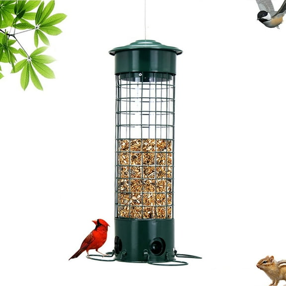 Frogued Metal Birds Feeder for Outdoors Hanging Squirrel Proof Seeds Feeder with Perches for Wild Birds Finch Blue Jay Chickadee (Green)