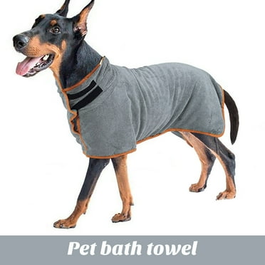Frogued Microfiber Dog Bathrobe Towel Wrap Super Absorbent Drying Towel Adjustable Waist Fastener Machine Washable Dog Bath Towel for Small Medium Large Pets (Grey,S)