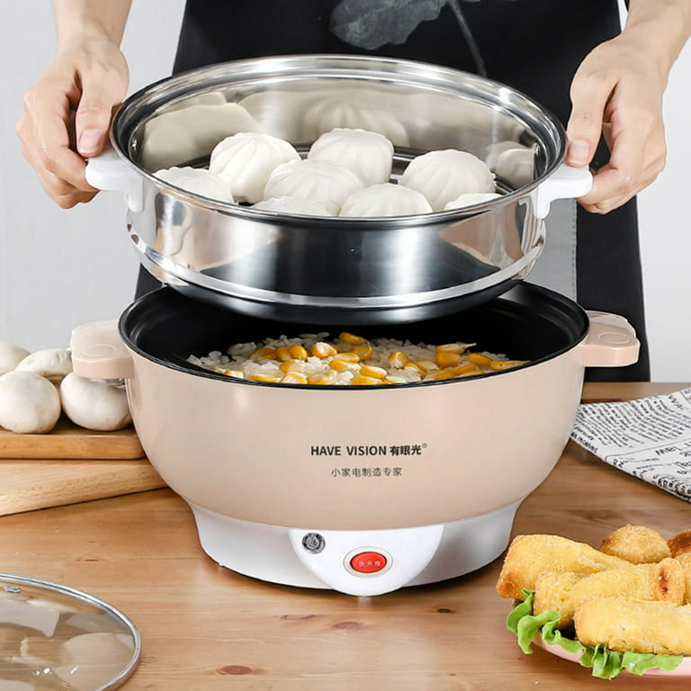 Frogued Multifunctional Non-Stick Electric Cooker Steamer Kitchen Hot Pot  Cooking Tool (White,Single Layer,CN Plug)
