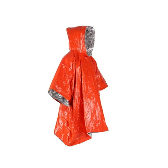 Frogued Outdoor Raincoat Hooded Reflective Folding Windproof Sleeveless Waterproof Survival Tool Aluminium Film Hiking Poncho Blanket Camping Equipment (Orange)