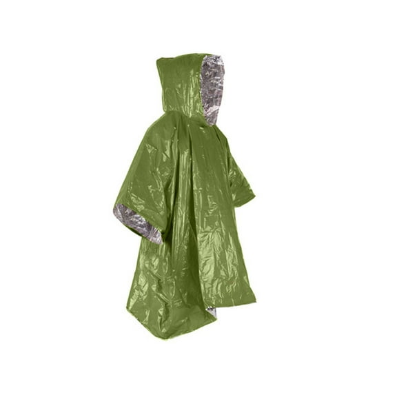 Frogued Outdoor Raincoat Hooded Reflective Folding Windproof Sleeveless Waterproof Survival Tool Aluminium Film Hiking Poncho Blanket Camping Equipment (Green)