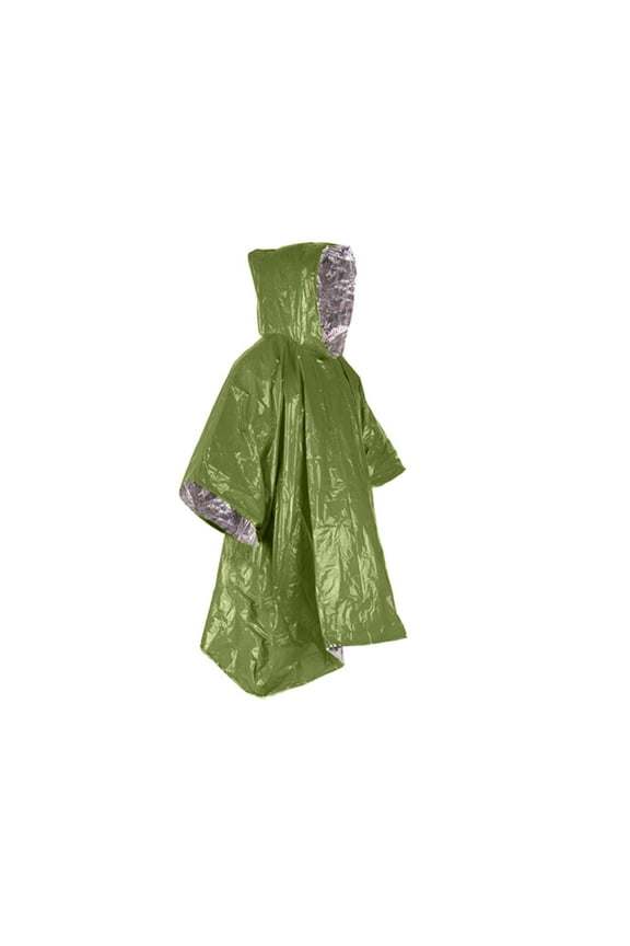 Outdoor Raincoat Hooded Reflective Folding Windproof Sleeveless Waterproof Survival Tool Aluminium Film Hiking Poncho Blanket Camping Equipment (Green)