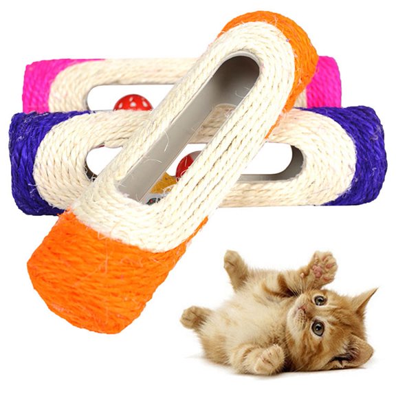 Frogued Pet Cat Scratching Post 3 Rolling Ball Sisal Tunnel Training Interactive Toy (Random Color)