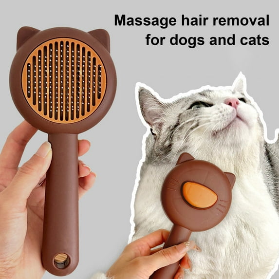 Frogued Pet Slicker Brush Self Cleaning Shedding Brush Cat Floating Hair Removal Massage Comb Pet Grooming Accessory for Dogs Cats (Coffee)