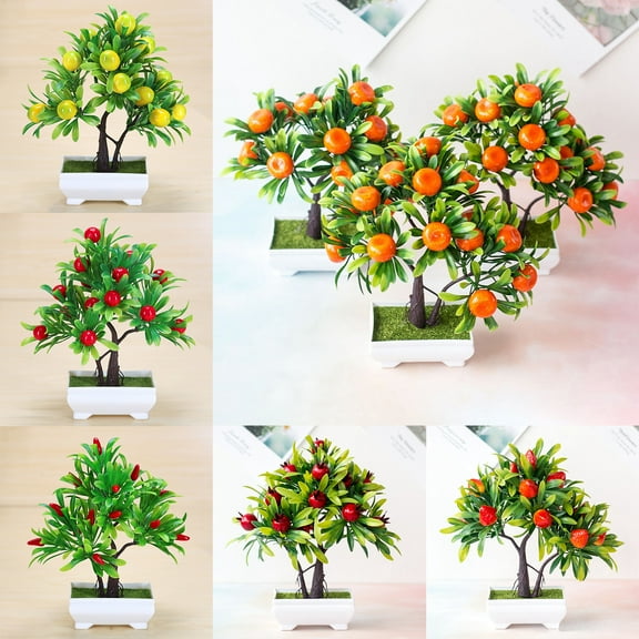 Frogued Plastic Artificial Orange Tree Bonsai Faux Plant Fake Potted Flower Home Office Garden Decor (Orange)