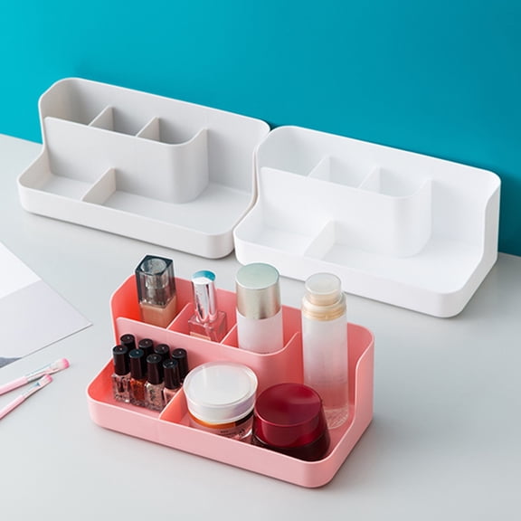 Frogued Plastic Grid Divisions Makeup Holder Storage Case Desktop Cosmetic Organizer Box (White)