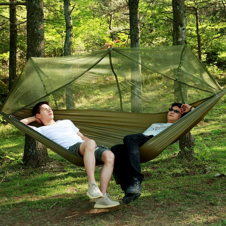 Frogued Portable Outdoor Camping Jungle Swing Hammock Mosquito Net Canopy  Hanging Bed (Army Green)