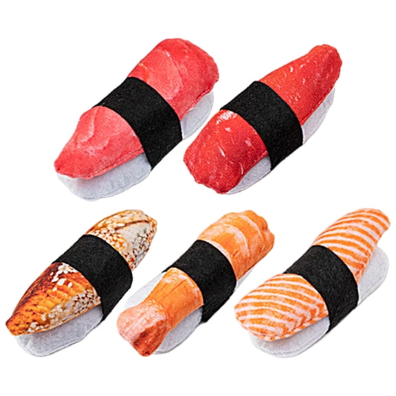 Frogued Realistic Natural Scratch-resistant Funny Cat Toy Lovely Sushi Shape Built-in Catnip Interactive Plush Toy (Random Style,One Size)