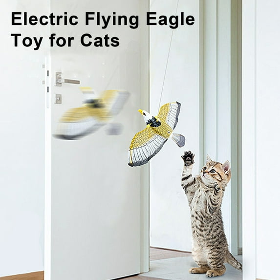 Frogued Simulation Bird Cat Toy Electric Hanging Flying Eagle/Parrot Toy Interactive Door Ceiling Swinging Animal Cat Teasering Toy for Indoor Cats (Type A)