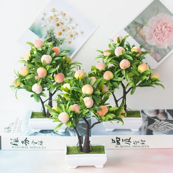 Frogued Simulation Bonsai No Watering Dinning Table Decor Potted Fake Decorative Peach Tree Plant Decor for Living Room