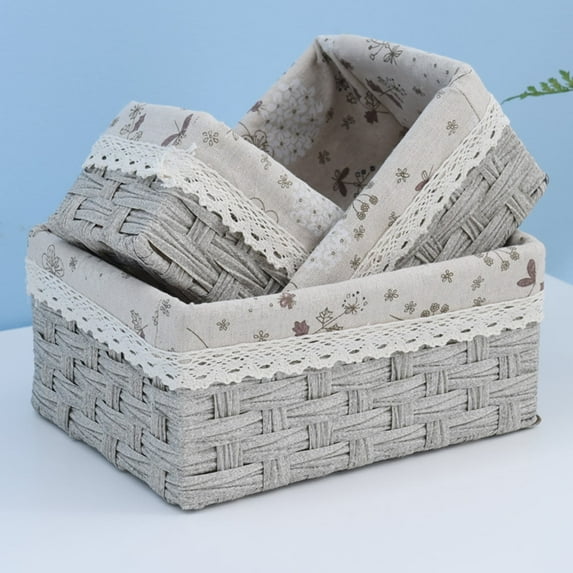 Frogued Storage Basket Flower Pattern Wear Resistant Fabric Multifunction Handmade Rattan Sundries Storage Bin for Home (Coffee,L)