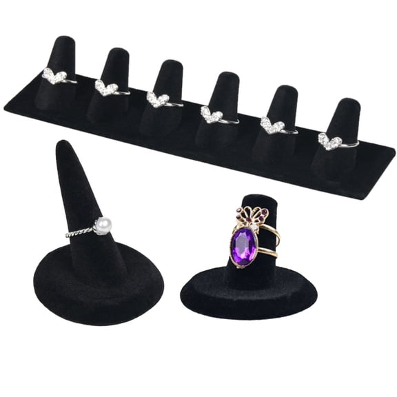 Frogued Velvet Multi Finger Ring Stand Jewelry Organizer Display Holder Rack Counter (6 Finger)