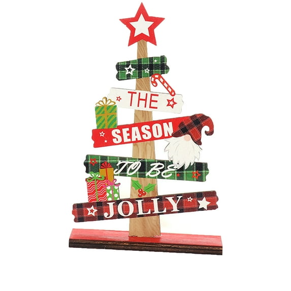 Frogued Wooden Christmas Tree Detachable DIY Red Star Santa Claus Gift Box Scene Layout Fine Printing Party Decoration Desktop Xmas Tree for Home (Type A)